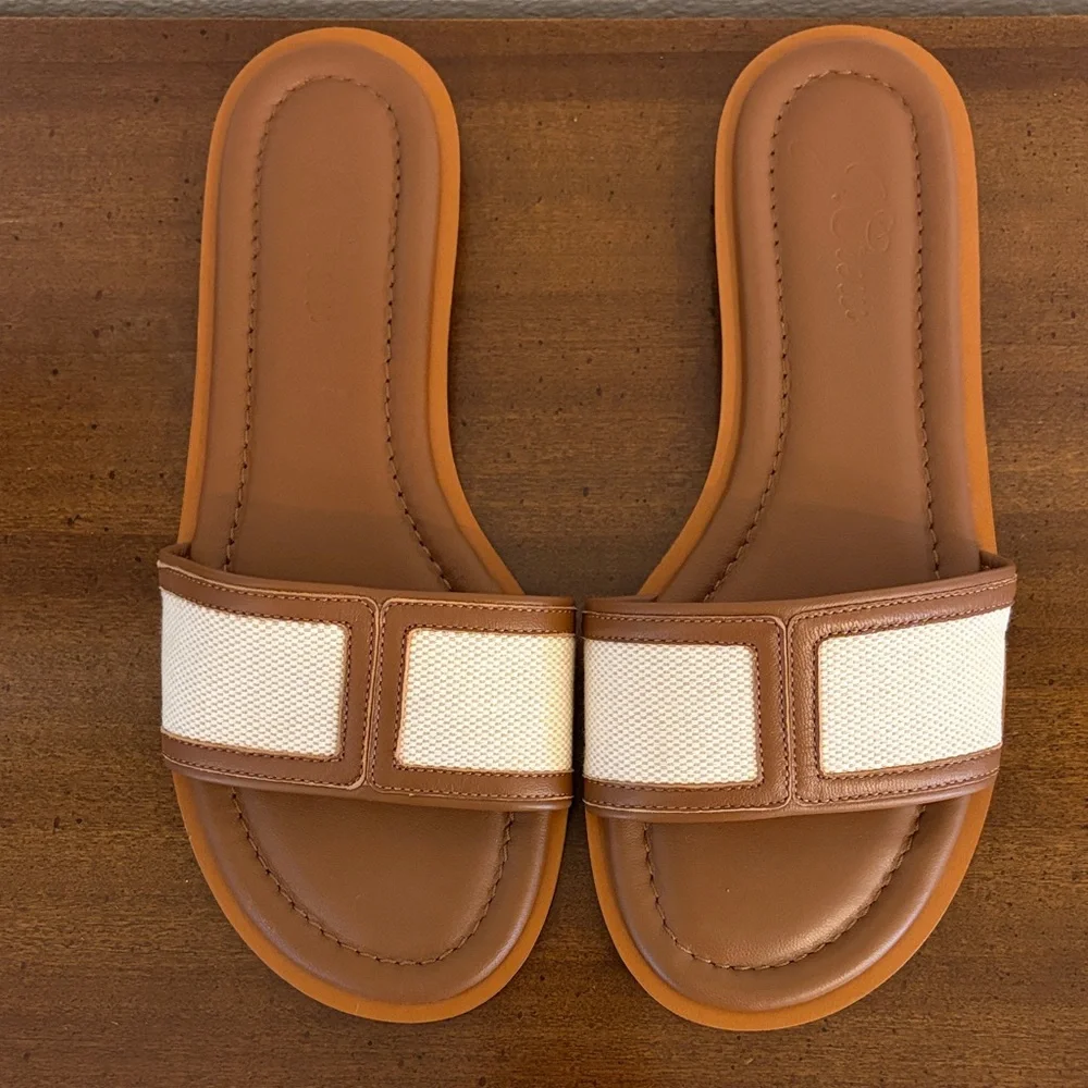 JCrew Elegant Slide sandals in Rich Oak canvas and leather 7.5 - Picture 3 of 9